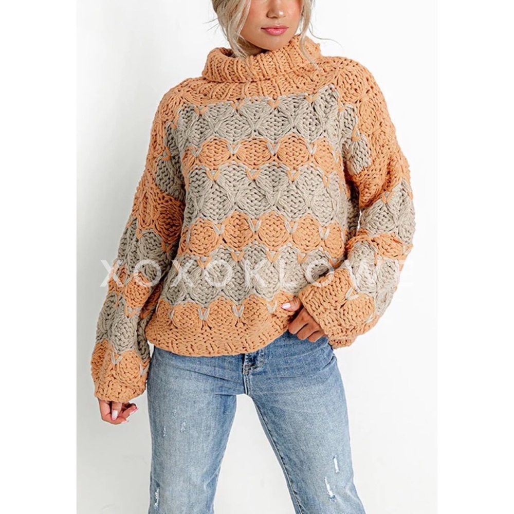 POL Pumpkin Spice Chunky Knit Turtleneck Sweater | Handmade Luxe Cozy